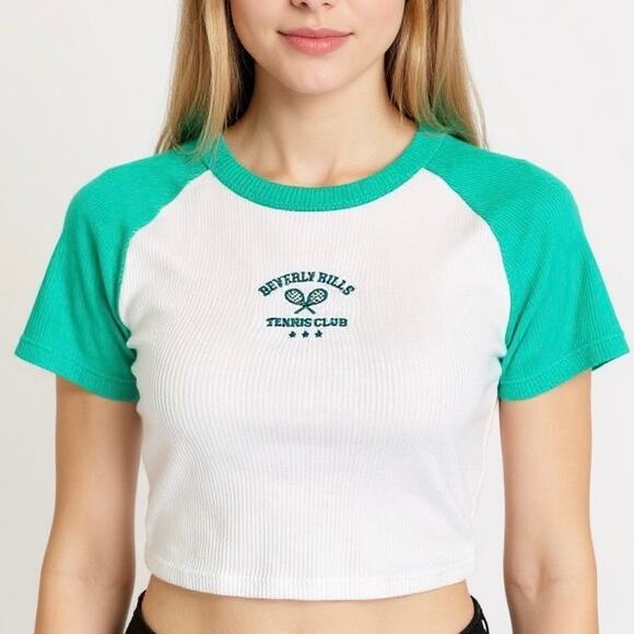 Full Tilt Cropped Baby Tee Beverly Hills Tennis Club Women’s S 90s Tenniscore - Picture 1 of 11